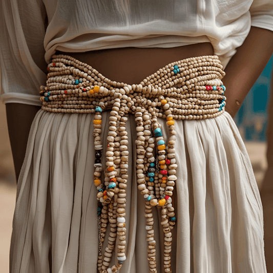 waist beads tied around a woman's waist