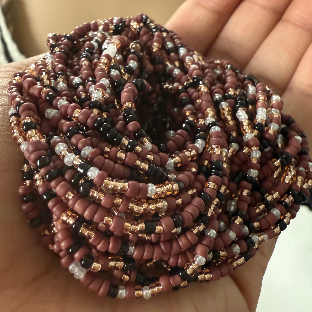 Brown, Gold and Black waist beads for weight loss, tie on and clasp waist beads for women