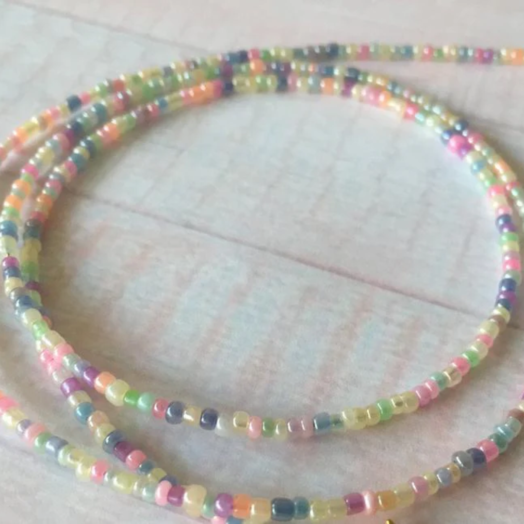 pastel multicoloured wast beads, tie on waist beads for women