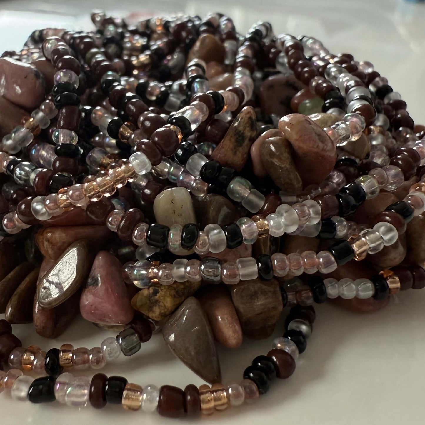 waist beads, rhodonite waist beads, crystal waist beads for healing