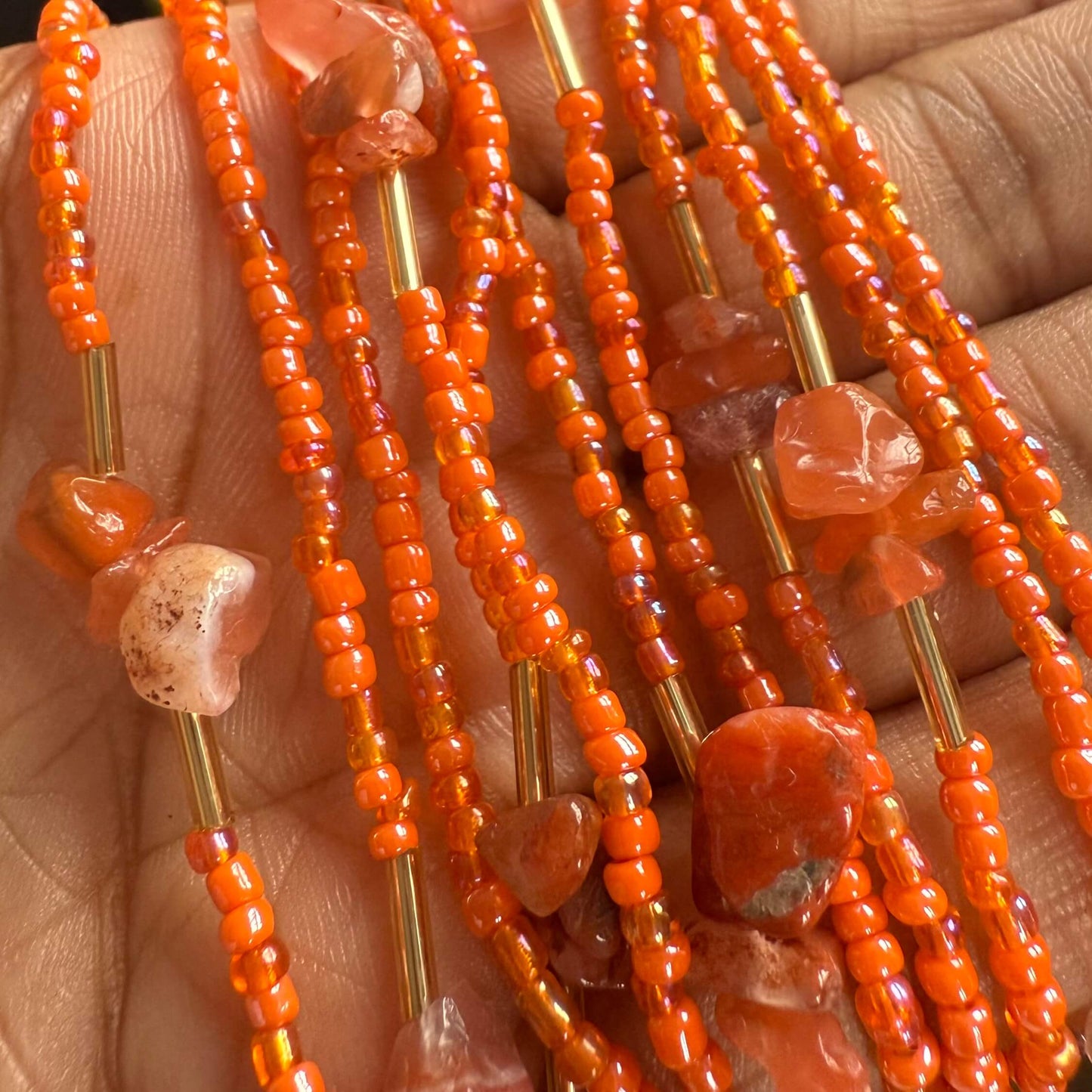 Carnelian waist beads, orange crystal waist beads for healing, gemstone waist chain for women