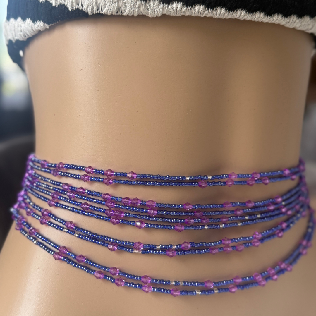 Blue and purple waist beads, tie on waist beads for weight loss