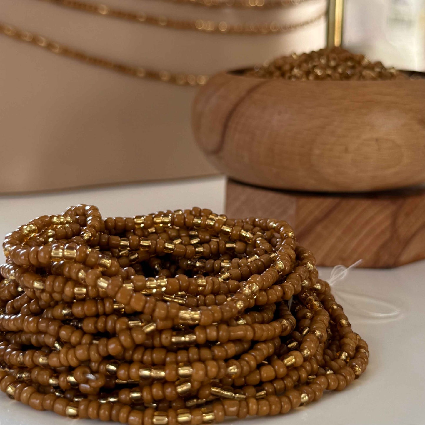 brown and gold tie on waist beads for weight loss