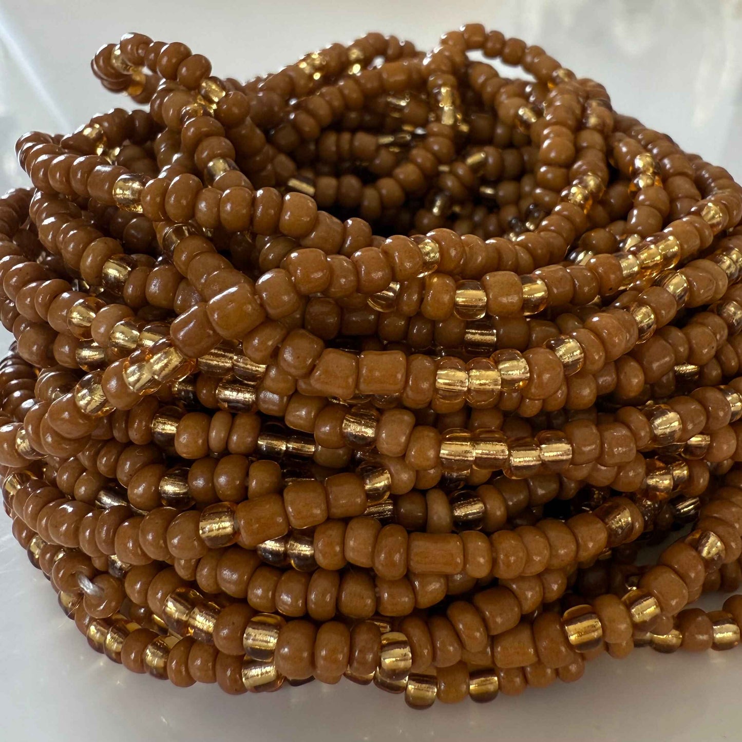 brown and gold tie on waist beads for weight loss
