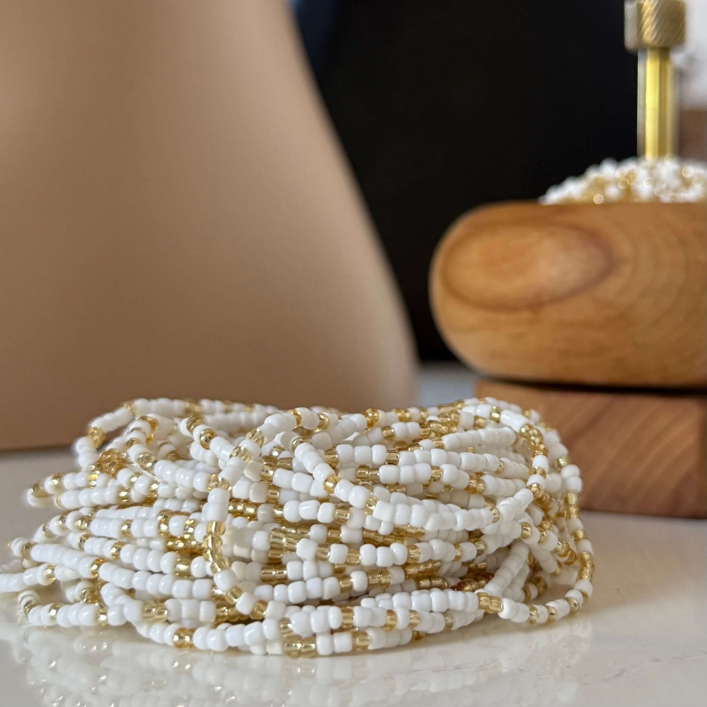 White and gold waist beads for women