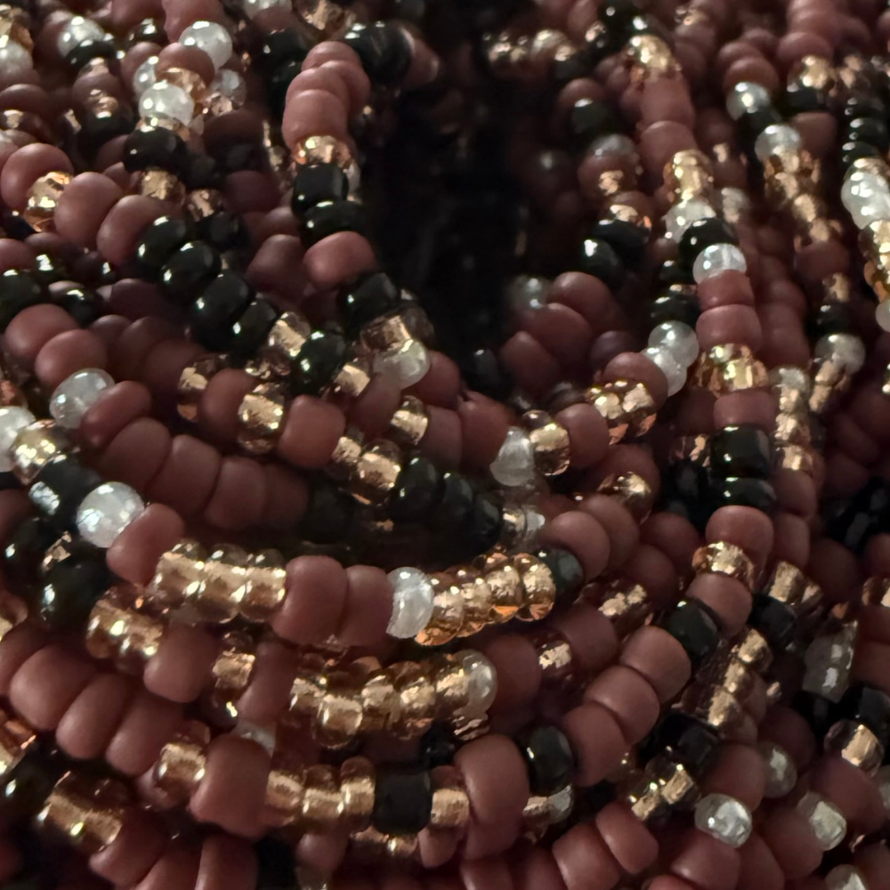 Brown, Gold and Black waist beads for weight loss, tie on and clasp waist beads for women