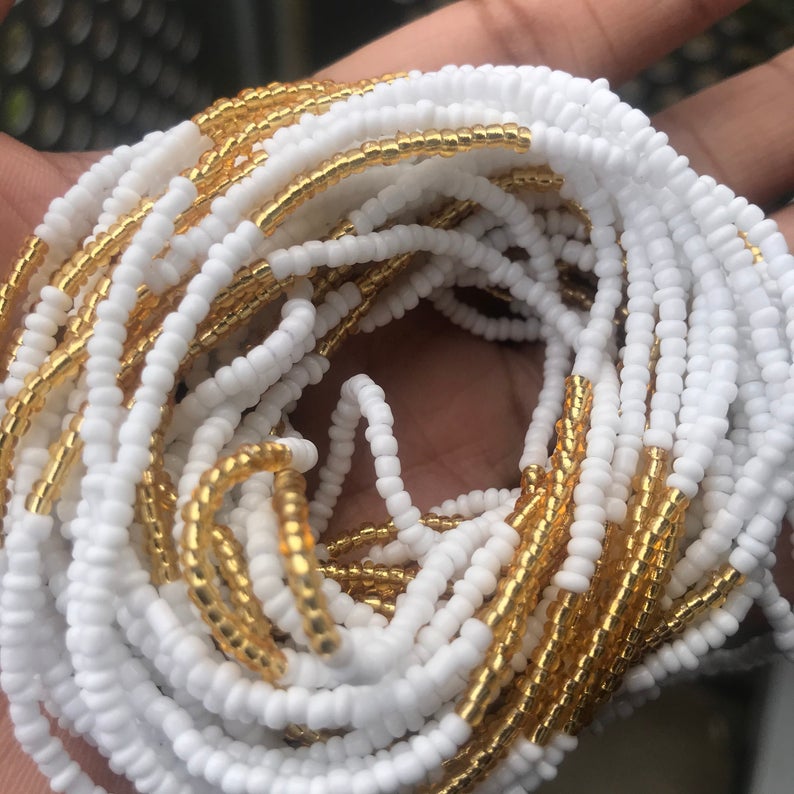 white and gold waist beads