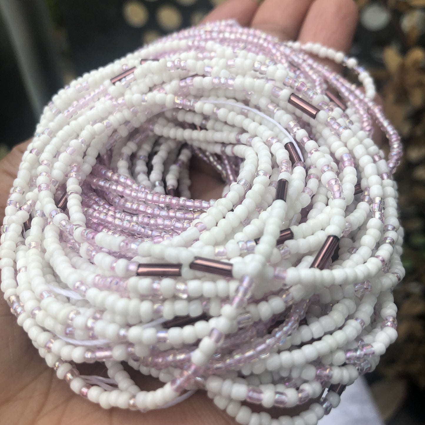 white and pink waist beads
