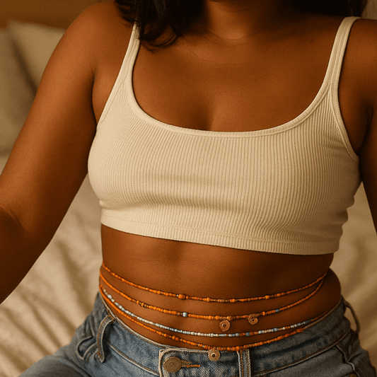 waist beads wrapped around woman's waist