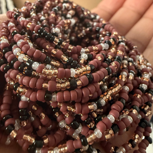 Brown, Gold and Black waist beads for weight loss, tie on and clasp waist beads for women