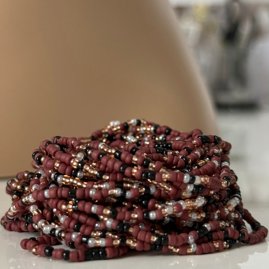 Brown, Gold and Black waist beads for weight loss, tie on and clasp waist beads for women
