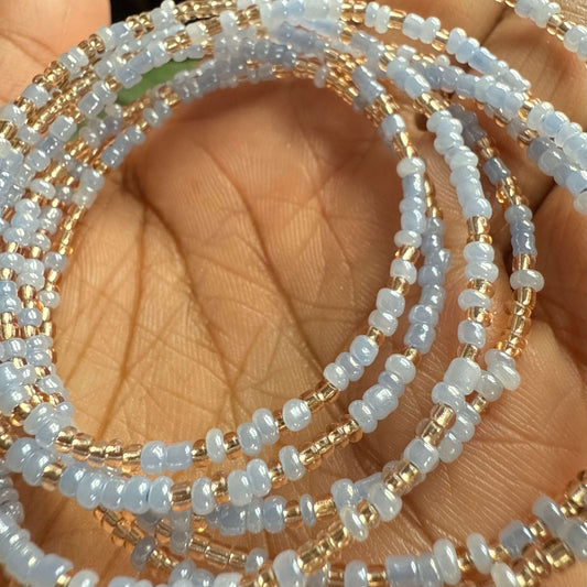 african waist beads, blue and gold waist beads for women