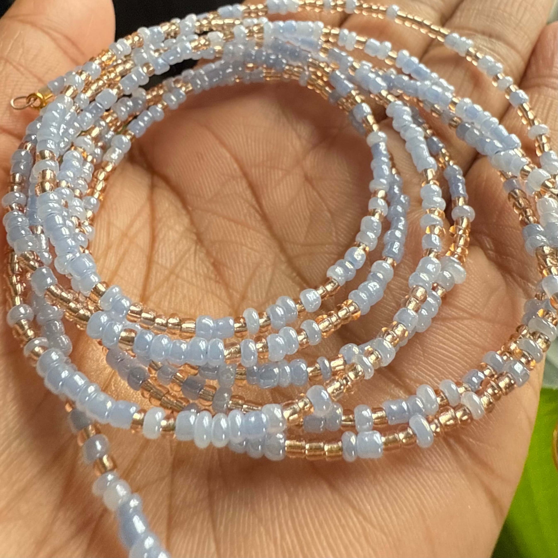 african waist beads, blue and gold waist beads for women