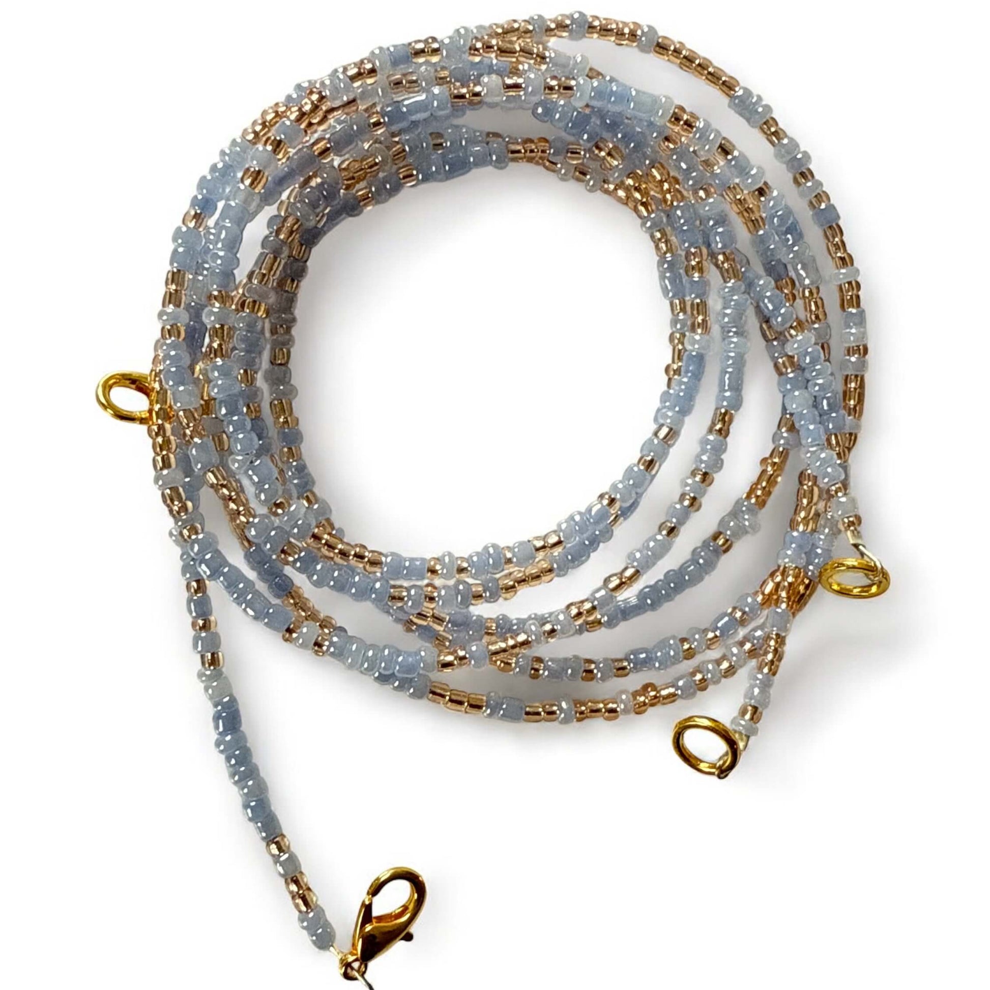 african waist beads, blue and gold waist beads for women
