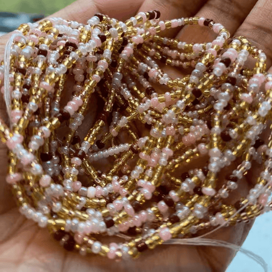 waist beads, pink and gold waist beads for women, tie on and clasp waist beads for weight tracking, daily wear, confidence boosting 