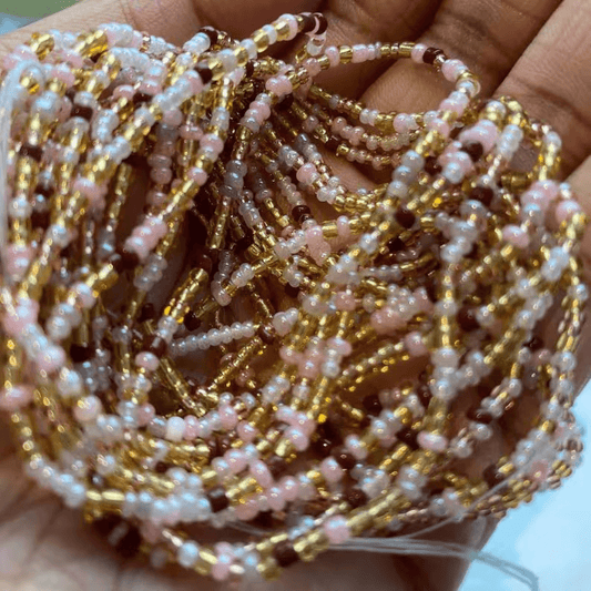 waist beads, pink and gold waist beads for women, tie on and clasp waist beads for weight tracking, daily wear, confidence boosting 