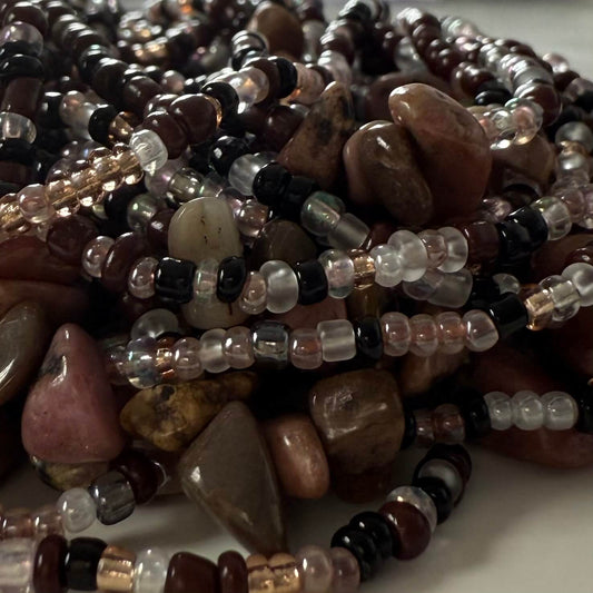 waist beads, rhodonite waist beads, crystal waist beads for healing