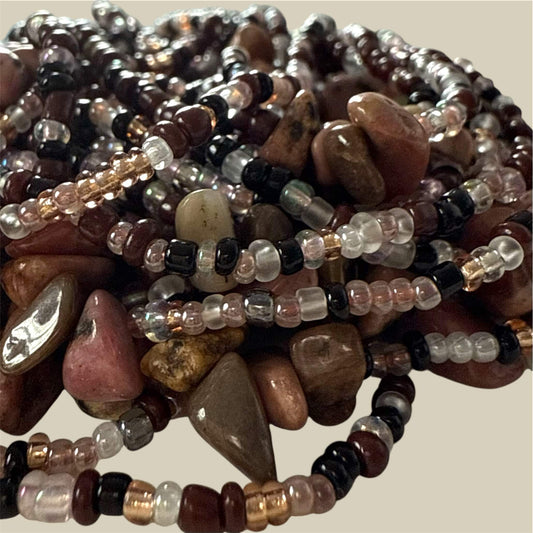 waist beads, rhodonite waist beads, crystal waist beads for healing