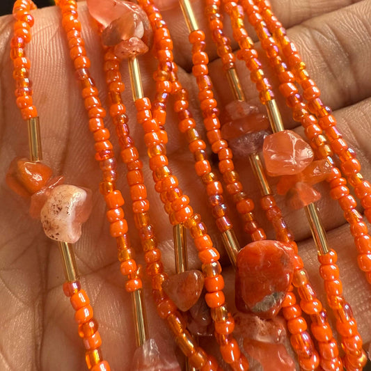 Carnelian waist beads, orange crystal waist beads for healing, gemstone waist chain for women