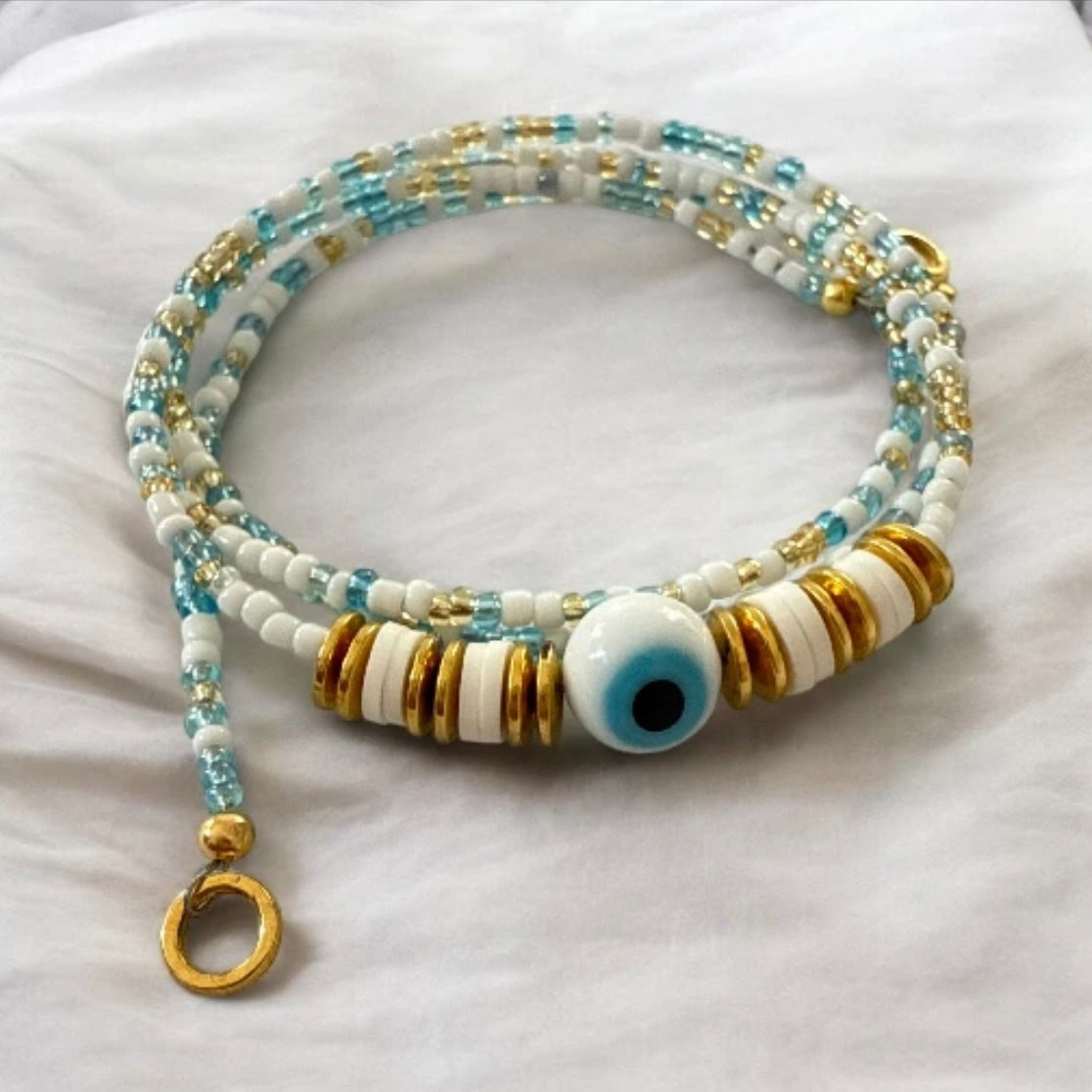 evil eye waist beads with clasp