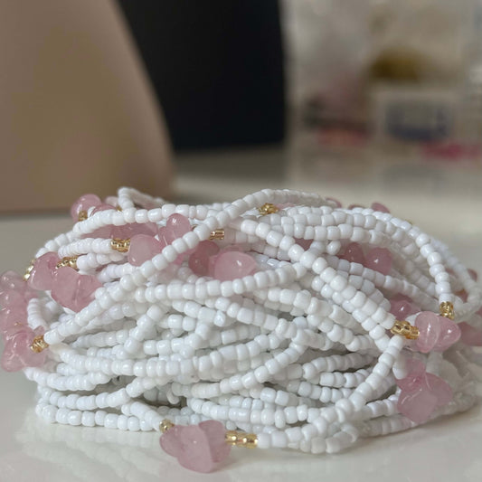 waist beads for women, rose quartz tie on waist beads