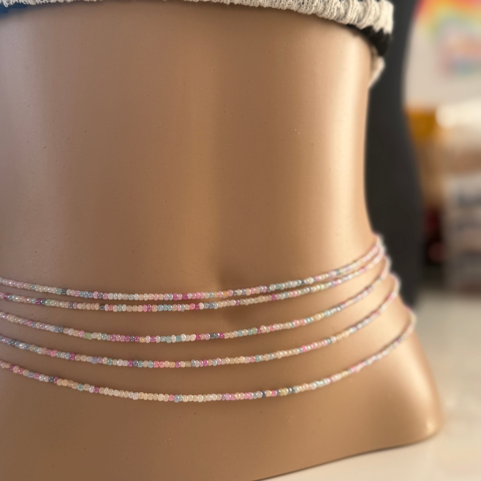 pastel multicoloured wast beads, tie on waist beads for women