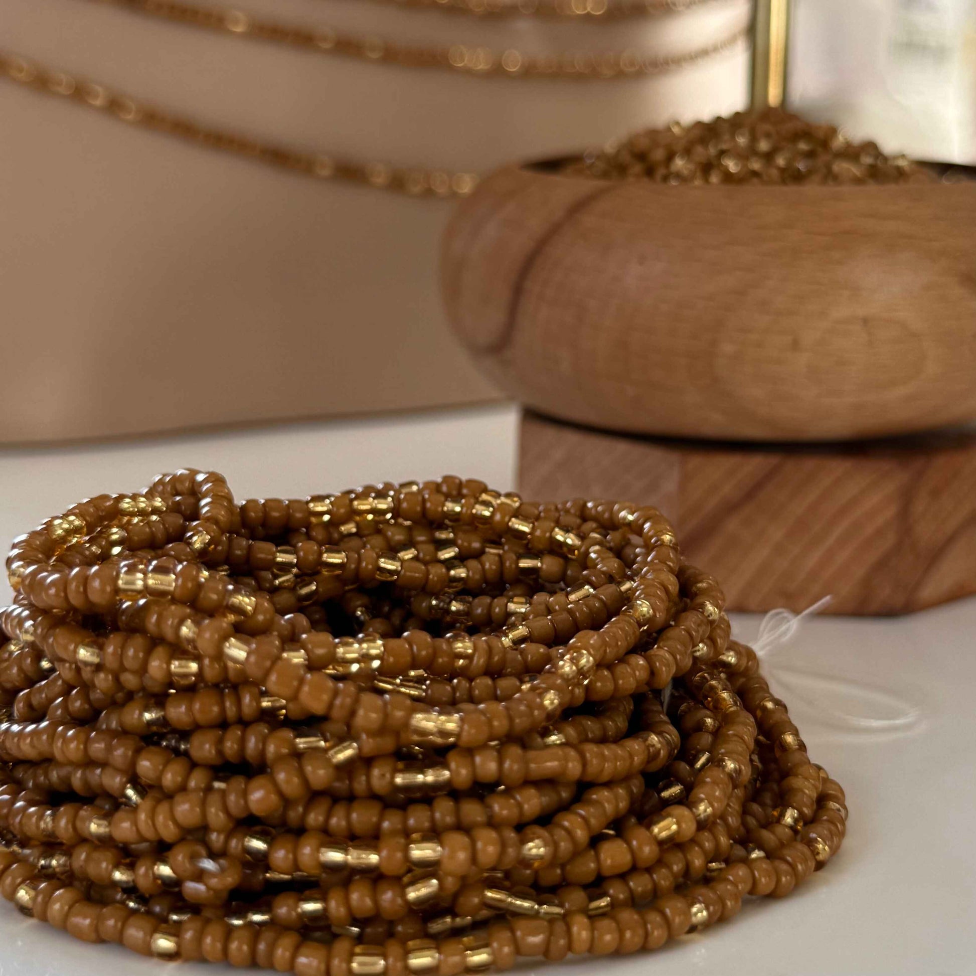 brown and gold tie on waist beads for weight loss
