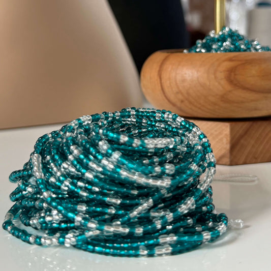 blue and clear waist beads