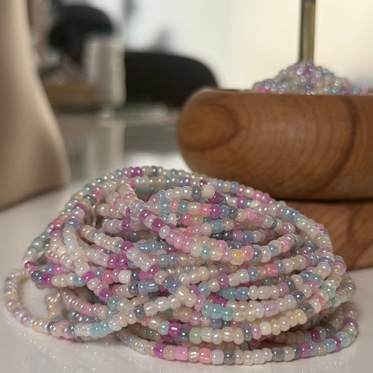 pastel multicoloured wast beads, tie on waist beads for women