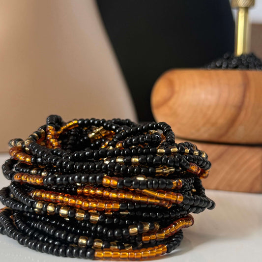 black and gold beaded waist chain, waist beads for women
