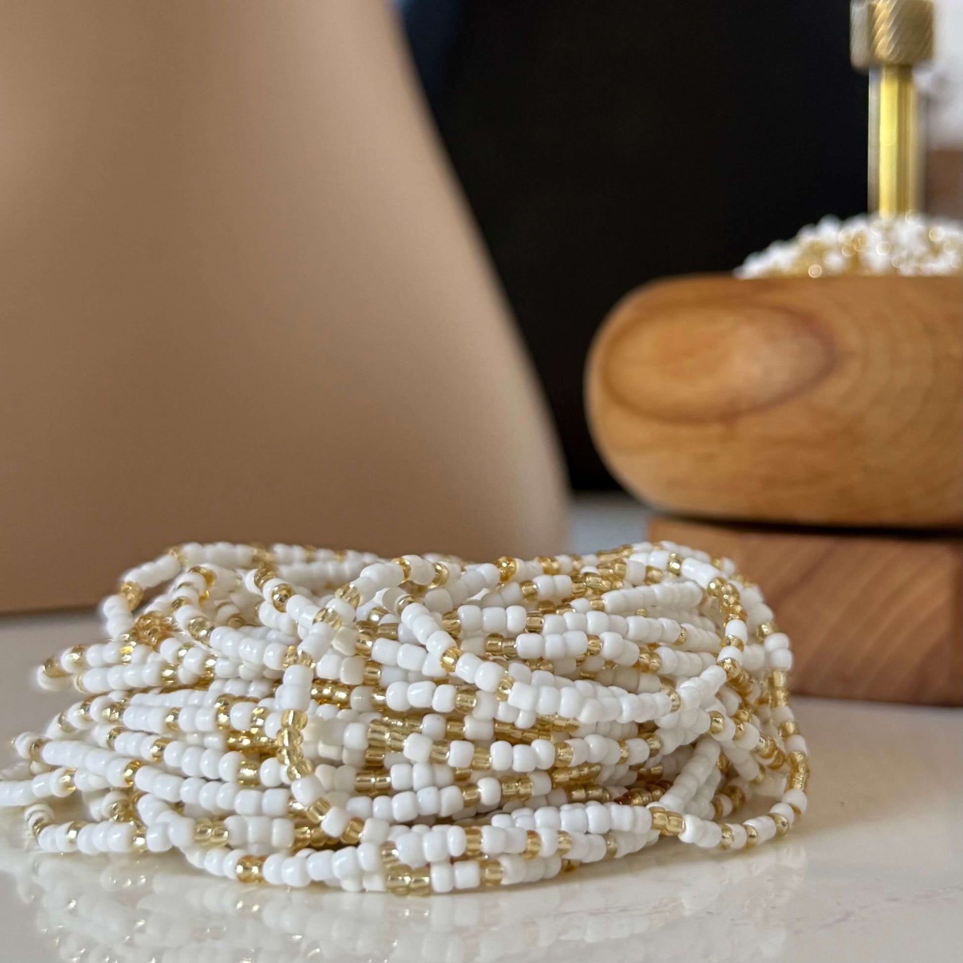 White and gold waist beads for women
