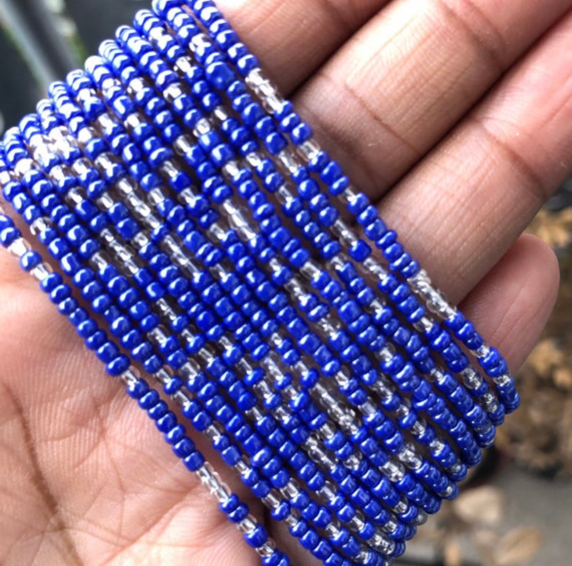 blue and clear tie on waist beads for weight loss
