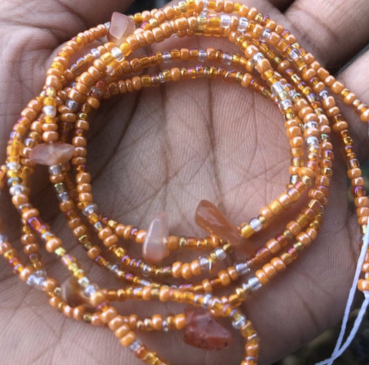 carnelian waist beads, belly beads, orange tie on waist beads for women, crystal waist beads