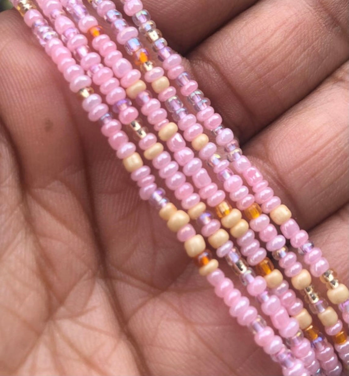 pink tie on waist beads for women