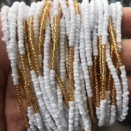white and gold waist beads